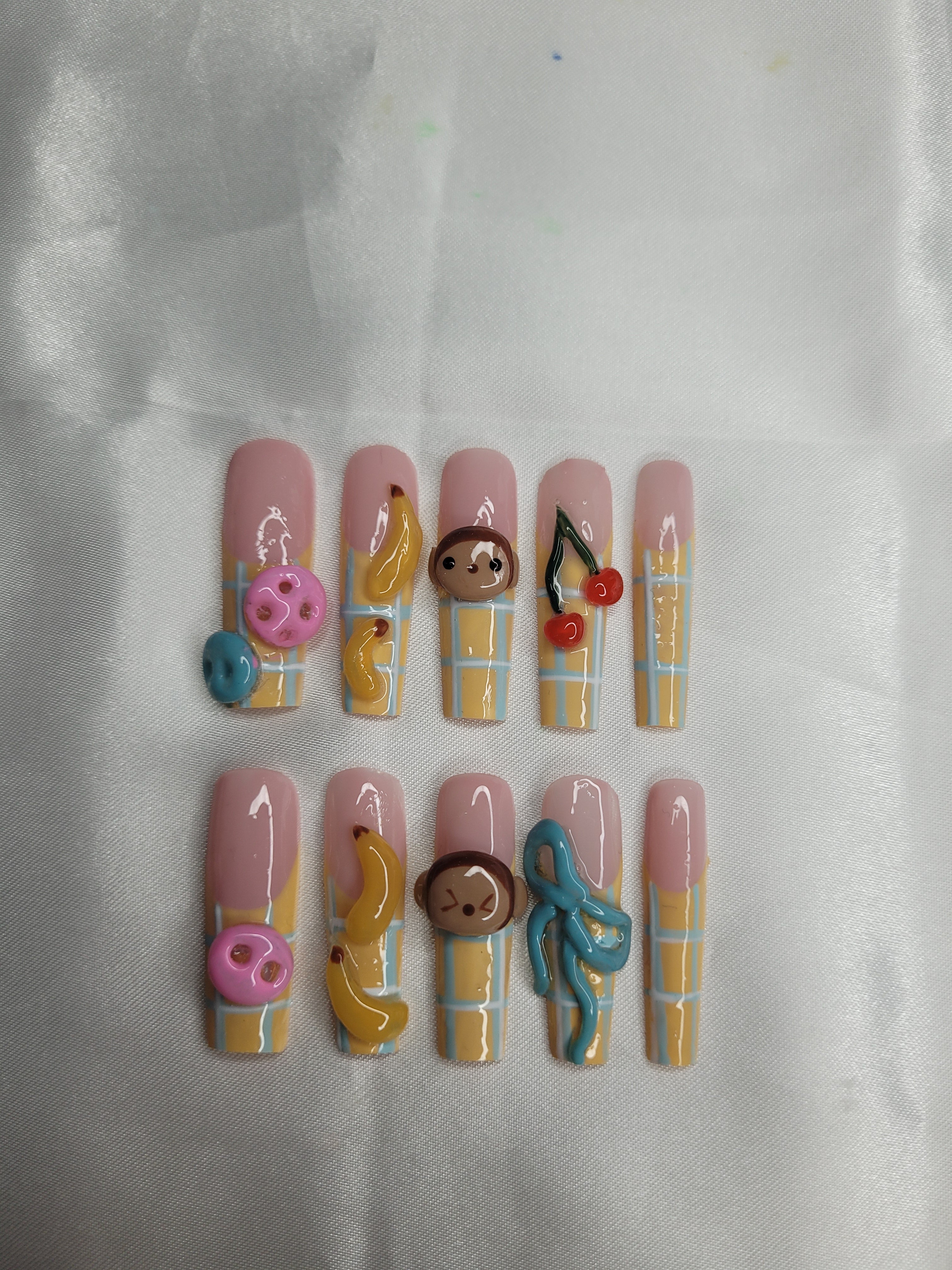 Banana Monkey Fun Set 🍌🐒 | 3D Cute Press On Nails